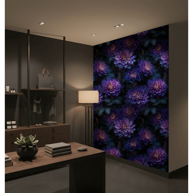 Papier peint floral, décoration murale moderne mauve