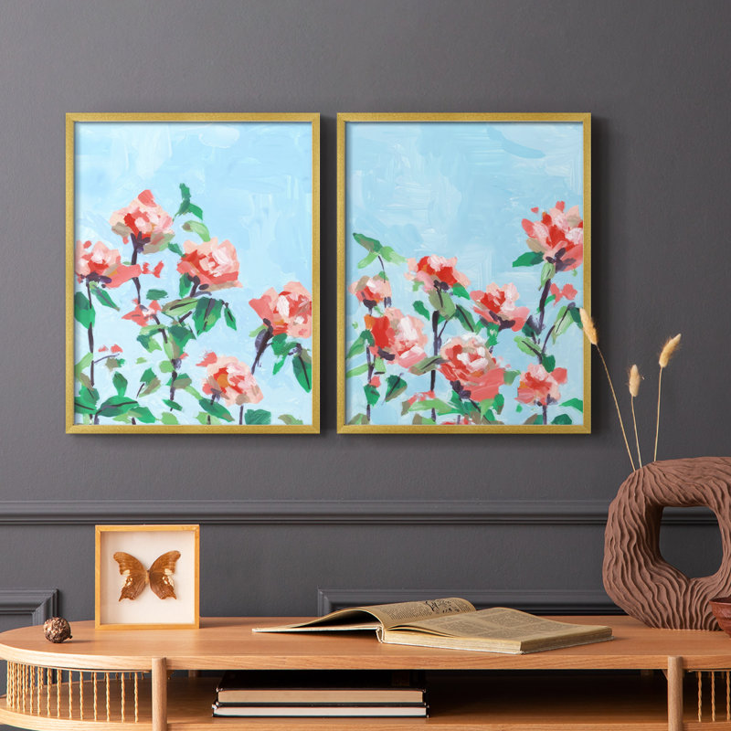 «Rose Garden Sky I», reproduction encadrée de qualité supérieure - prête à être accrochée - aucun clou requis - aucun clou requis