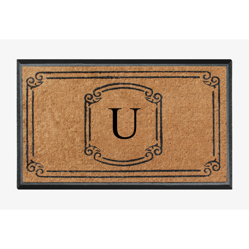 Fabrizia Natural Coir Monogrammed 48" x 30" Non-Slip Outdoor Door Mat, U
