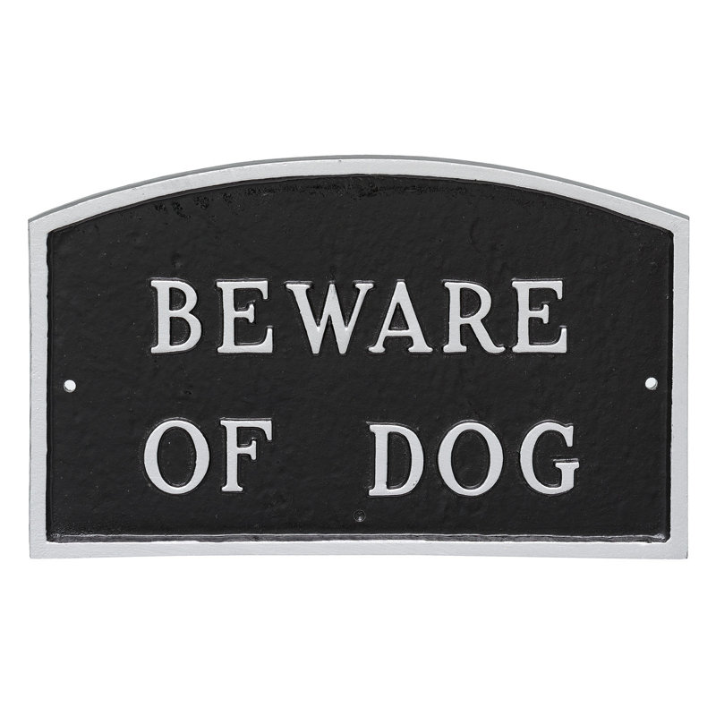 Plaque de jardin Bodnachuk Beware of Dog, H 5,5 po x l 9 po x P 0,25 po, Noir / argent