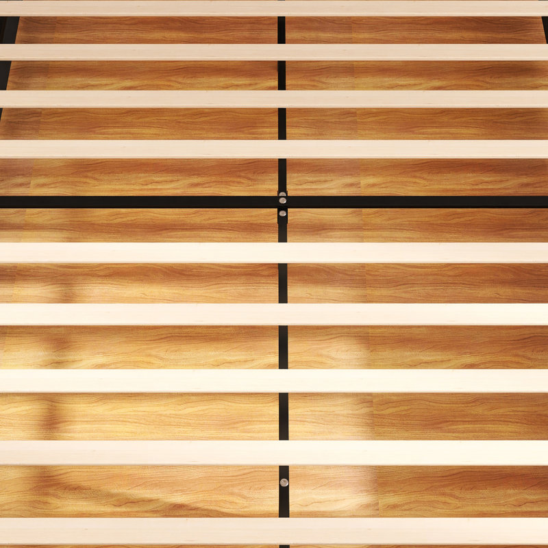 Grand lit plateforme en bois avec port USB et tablette de tête de lit, Grand lit, Noir