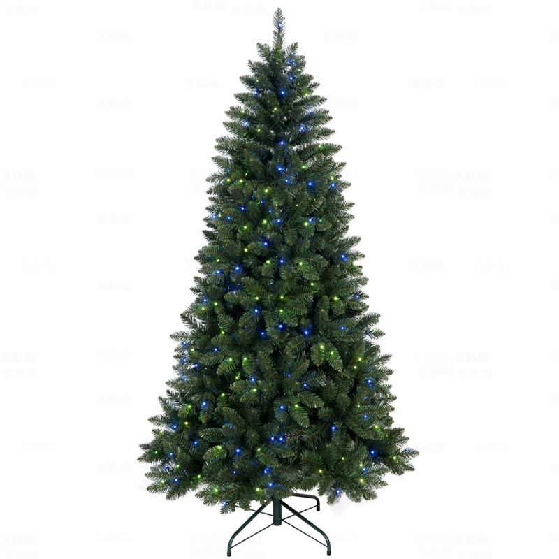 Arbre de Noël vert 7 pi pré-éclairé, 400 lumières DEL RVB contrôlées par Wi-Fi, 38 fonctions d'éclairage, synchro musicale, 1063 pointes en PVC, structure à charnières et support en métal