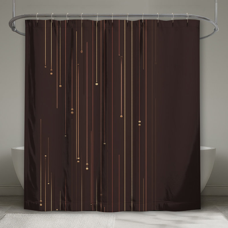 Rideau de douche Lines - Décoration de salle de bain abstraite moderne, H 93 po x l 70 po, Motif géométrique brun