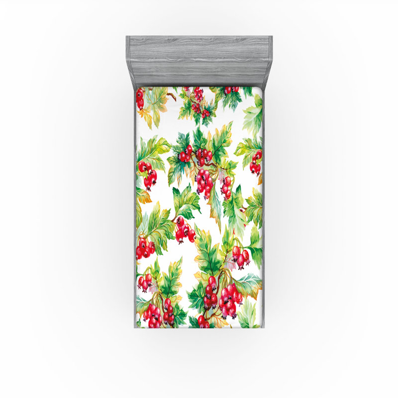 Ambesonne Christmas Fitted Sheet 2-Pack Tree Branches Bells, Twin Fitted Sheet, Scarlet/Mustard/Green Floral