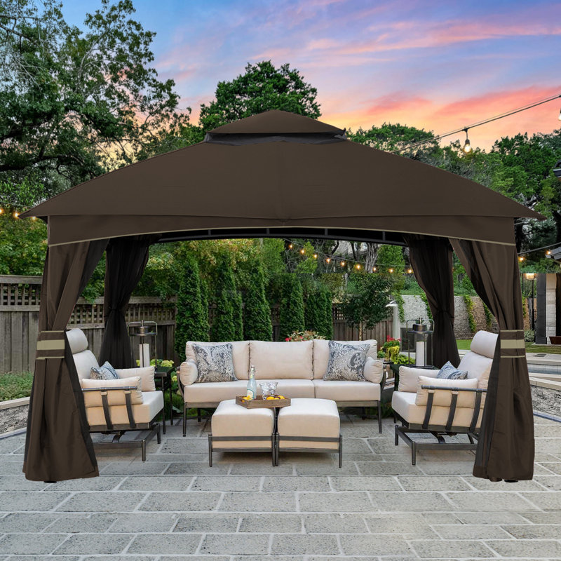MASTERCANOPY Premium Steel Patio Gazebo with Mosquito Netting, Brown, 12 ft. x 10 ft.