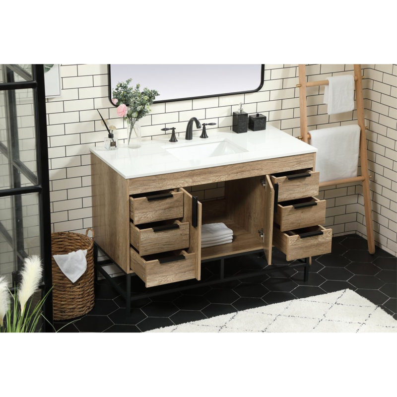 Eugene 48'' Single Bathroom Vanity with Engineered Marble Top, Natural Oak