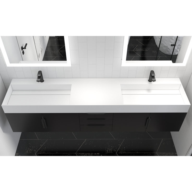 84" Amazon Double Bathroom Vanity with Top, Black, Black, White
