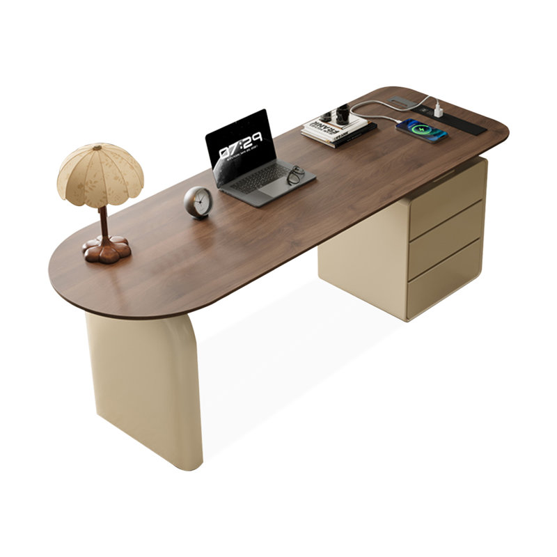 Bureau rectangulaire brun et beige en bois manufacturé, H 29,53 po x l 78,74 po x P 27,56 po