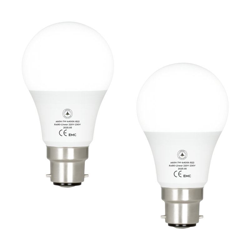 2 Pack LED A60 B22 Light Bulb, 7W (70W Equivalent) Non-Dimmable 6400K Cool White, 806 Lumens, BC Bayonet 60mm Diameter GLS Energy Saving for livingroom Bedroom Home Office