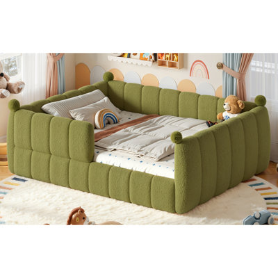 Grand lit tapissier pour grand lit pour enfant, lit de sol Montessori avec rails de sécurité, cadre pour lit d'enfant bas à terre, vert