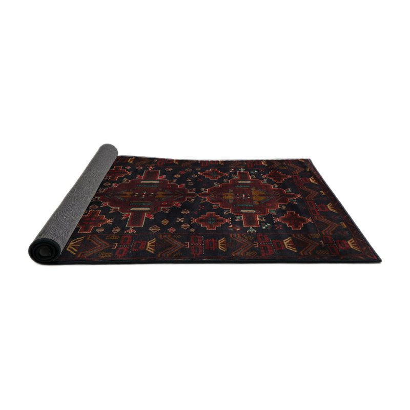 Tapis oriental noir / rouge / beige, Rond 4 pi