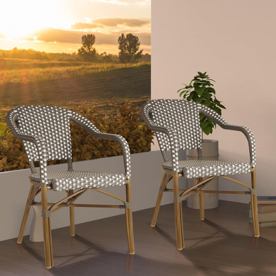 Purple Leaf Bistro Chair (Set Of 2) French Hand-Woven Wicker Armchairs For Outdoor Patio Porch Garden Indoor