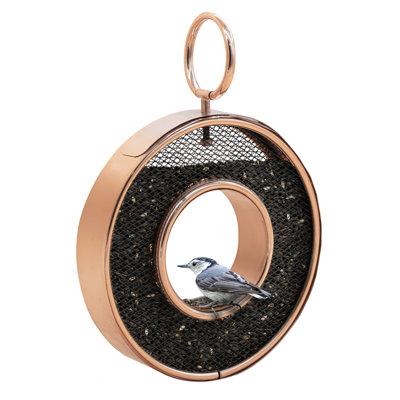 Circle Fly-thru Copper Bird Feeder, With Stainless Steel Black Mesh Panels