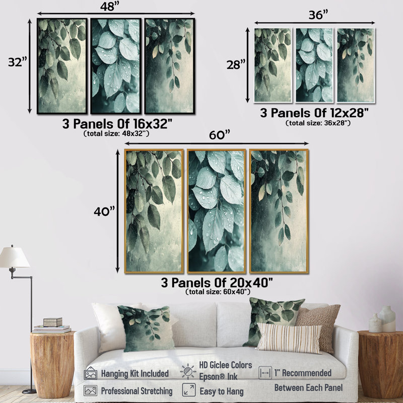 Rainy Day Leaves Collage I - Collection de décorations murales Leaves, H 32 po x l 48 po, Blanc