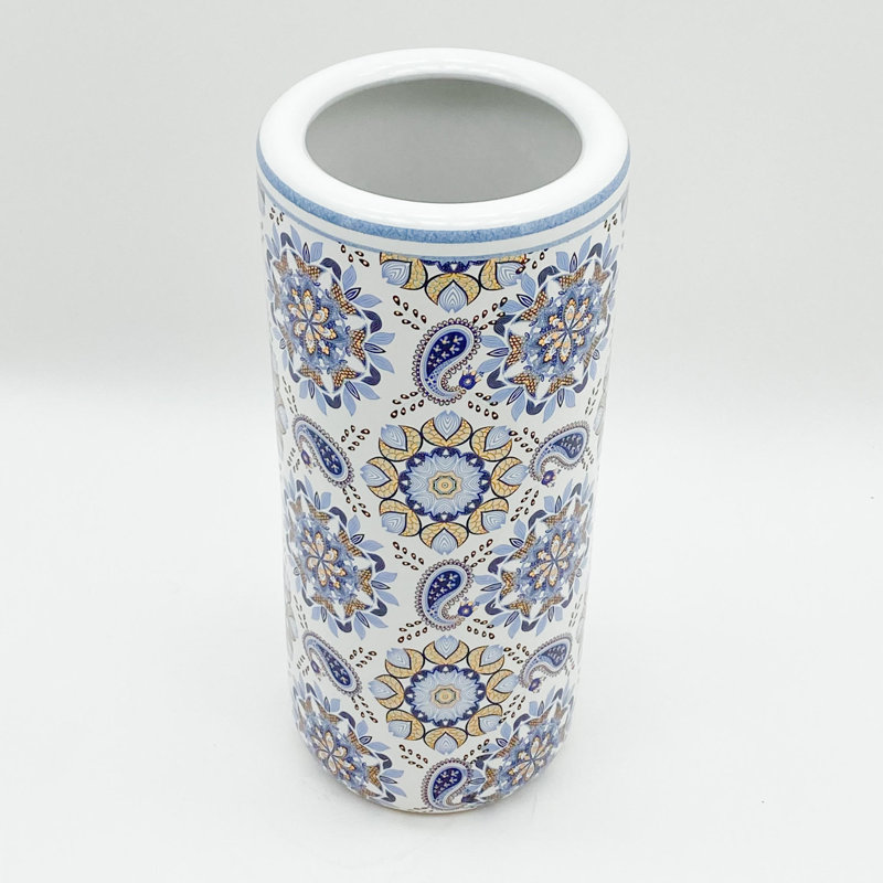 Bethsheba Ceramic Freestanding Umbrella Stand  | Hand Finished Distressed Multicolour Glaze Decorative Entryway Accent