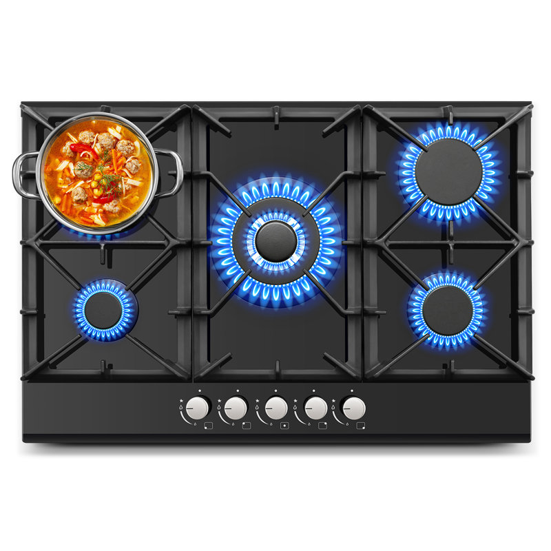 Plaque de cuisson au gaz 30 po à 5 brûleurs, surface de cuisson noir trempé avec protection thermocouple
