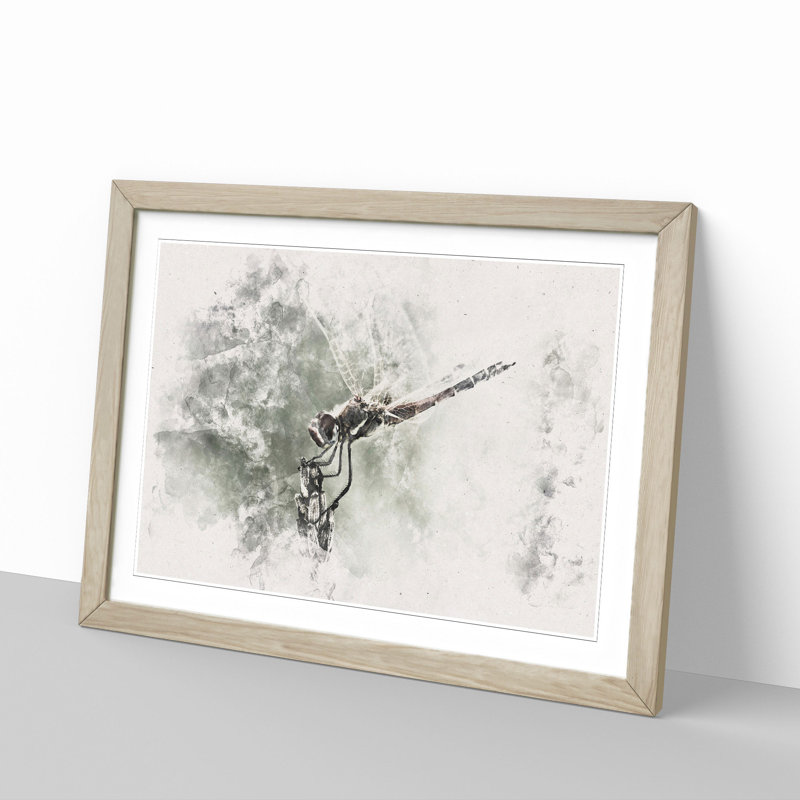 Perched Dragonfly - Framed Print, 45cm H x 63cm W x 2cm D, Oak Framed