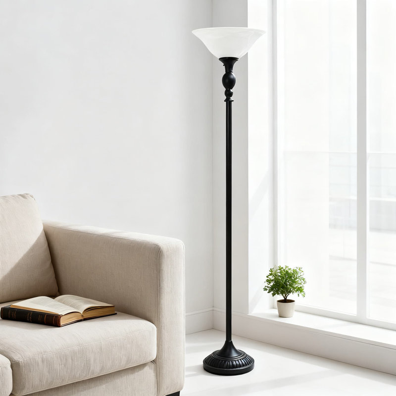 Lampe torchère à 1 lumière avec abat-jour en verre marbré, finition bronze de restauration, hauteur de 71 pouces, ampoule à 3 voies