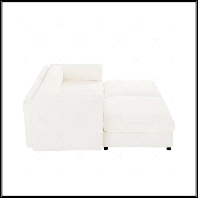 Canapé 2 places en chenille avec 2 repose-pieds, Blanc