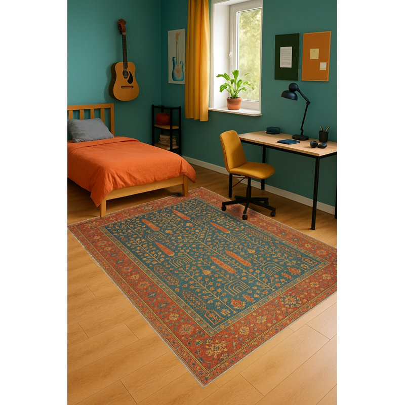 Tapis vert tissé à motif lavable Mosso, 6'7" x 9'10"
