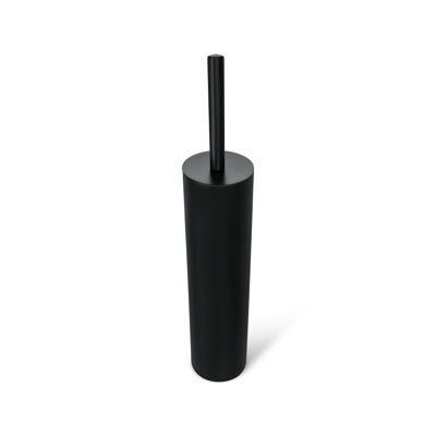 Slim Round Holder, Metal  Removable Plastic Liner Tall  Bathroom Toilet Brush, Soft Touch Black
