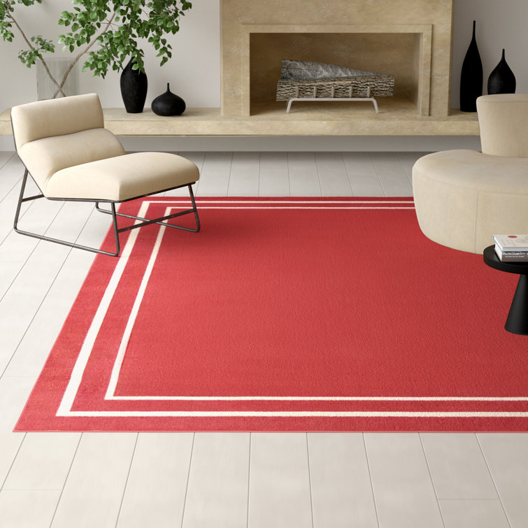 Argentino Abstract Machine Woven Chenille Area Rug in Red