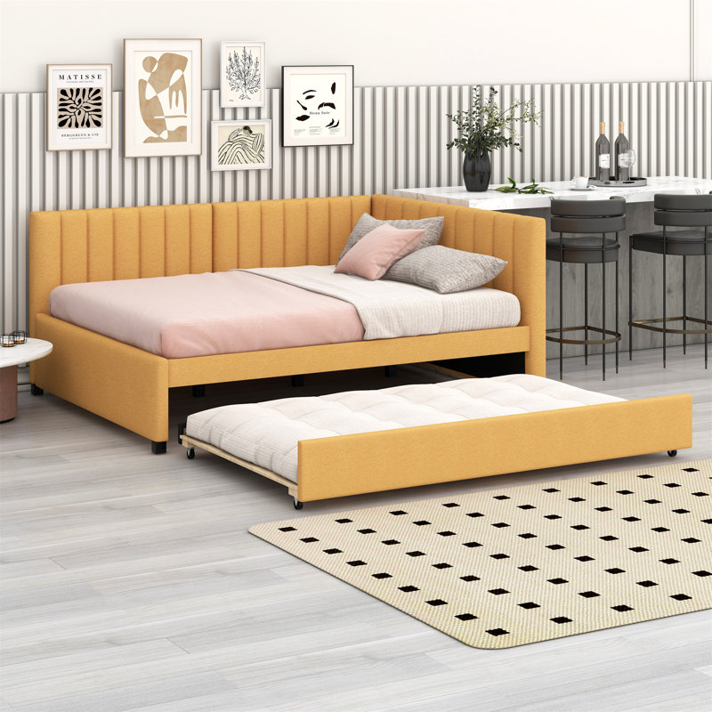 Upholstered Daybed With Trundle, Yellow
