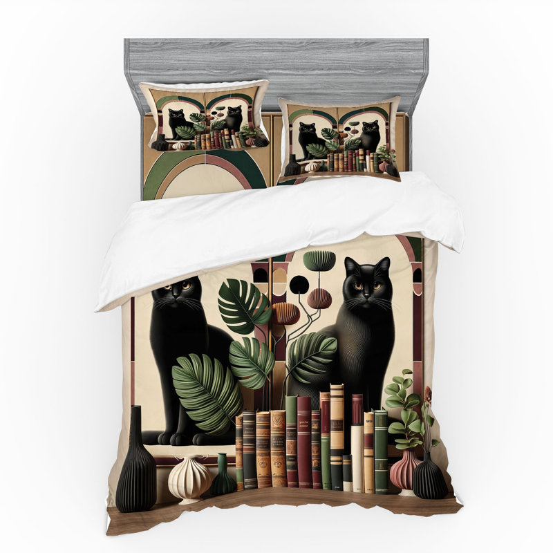 Ensemble de literie pour chat Ambesonne et brun sable vert marron, King Duvet Cover + 3 Additional Pieces