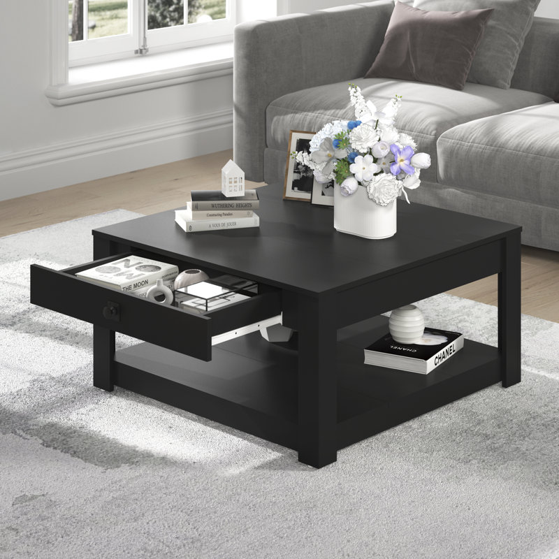 Allyannah Coffee Table with Drawer, Rustic Black Oak