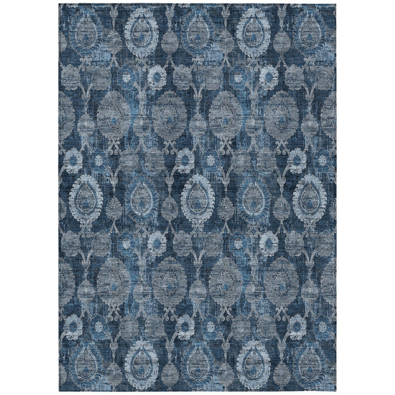 Tapis lavable intérieur / extérieur bleu marine et bleu denim 10 pi x 14 pi HomeRoots