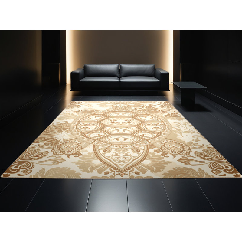 Tapis en peluche doux et moelleux à motif de damas classique brun et beige, 7x9