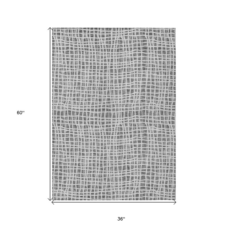 Tapis extérieur lavable à rayures gris anthracite et argent 3 pi x 5 pi