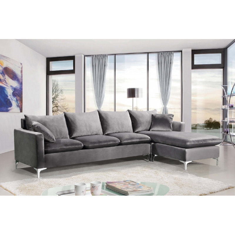 Canapé et méridienne réversible en velours Naomi, Velours gris