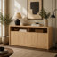 Buffet en bois de 170 cm avec bande lumineuse DEL, prises électriques et 4 compartiments de rangement pour un style de vie moderne-1011772594