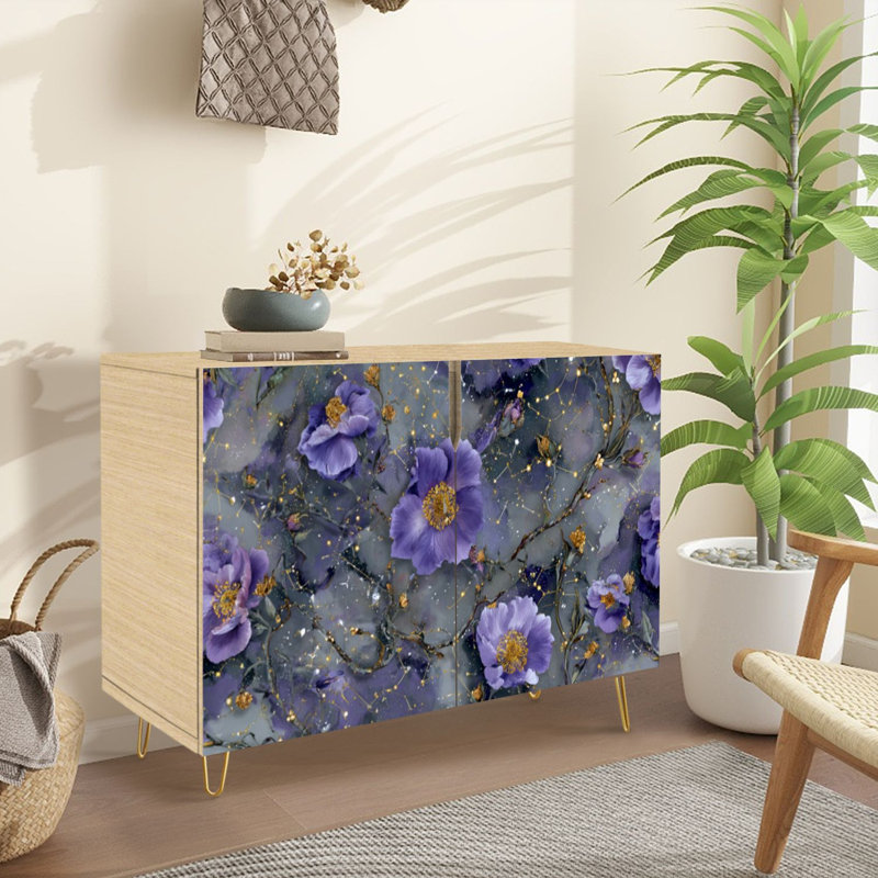 Buffet Buffet avec rangement Celestial Botanical Flower Constellation avec 2 portes pour le salon et la cuisine