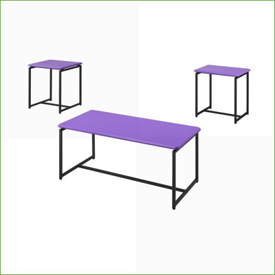 Ensemble de tables basses en fibre de carbone violet avec 2 tables de bout, structure en métal robuste et pieds réglables pour le salon