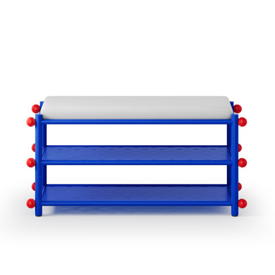 31" Blue Metal Shoe Bench Two-Tier