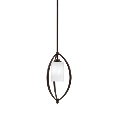 Albreda Stem Hung Mini Pendant Shown In Dark Granite Finish With 4" White Marble Glass