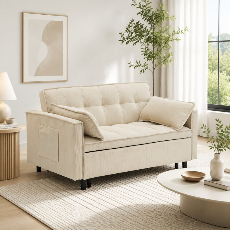 Canapé-lit modulaire 54,30 po Corduroy, Beige