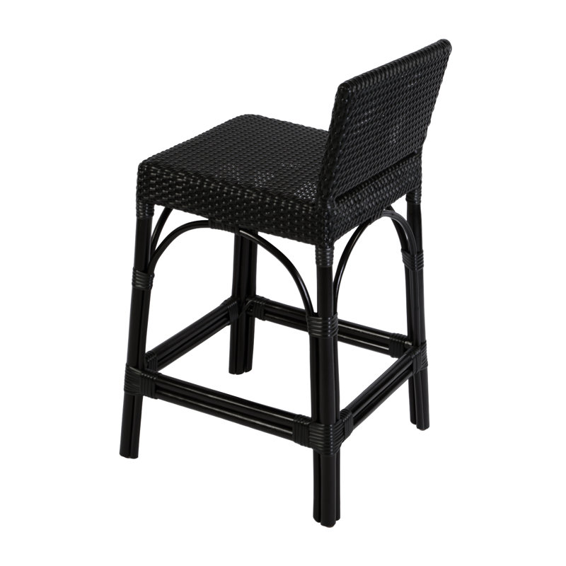 Serienna Blue & White Rattan Low Back Counter Stool, Bar Stool (30" Seat Height), Black