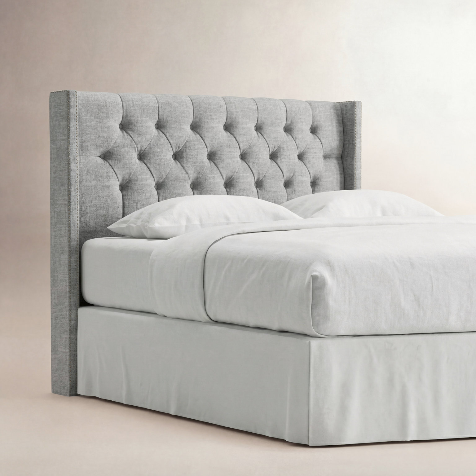 Knighten Upholstered Headboard, Zuma Pumice Textured Linen, Queen