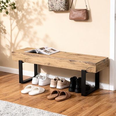 Banc de 59 pouces pour la chambre à coucher, la salle à manger et le vestibule, dessus, pieds en métal, finition noire, fonction de glissement, installation facile et rapide avec manuel de support en ligne