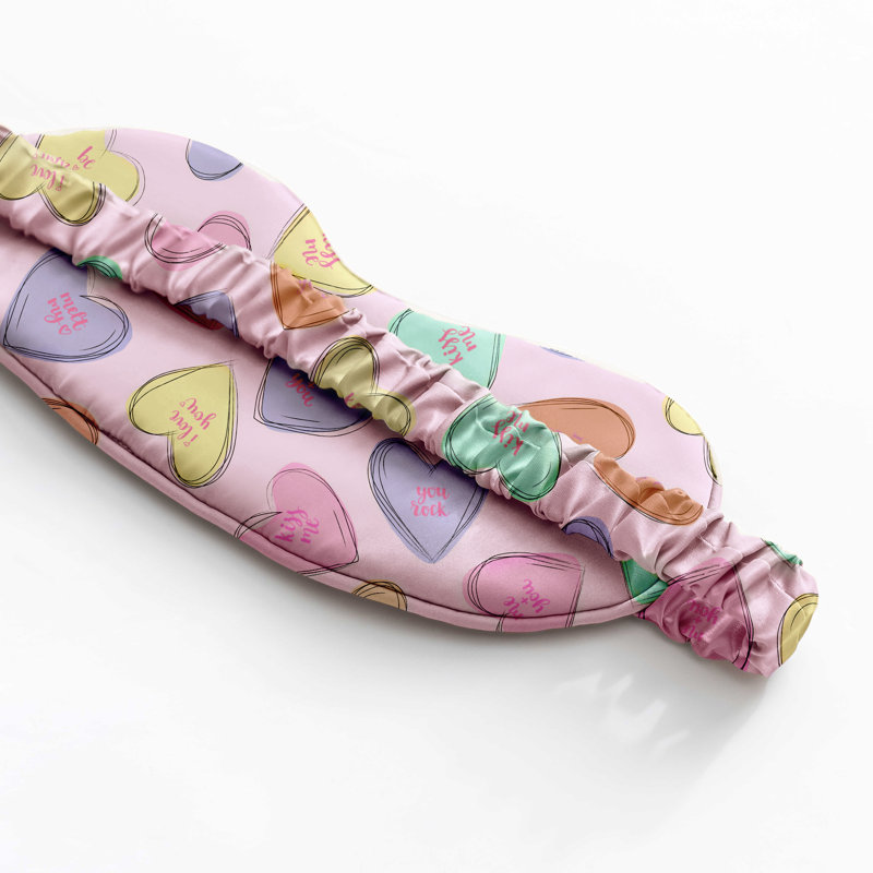 Taie d'oreiller 100% soie avec masque pour les yeux Wonderful Textile, Double, Rose géométrique