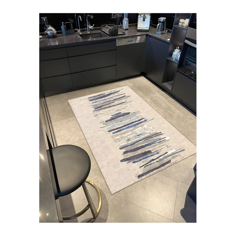 Tapis décoratif à rayures noires, Tapis de couloir 3 pi 3 po x 6 pi 7 po inclus
