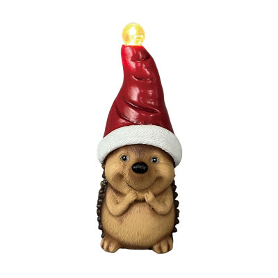 Charming Resin LED Hedgehog with Red Hat - Colorful Decorative Animal Figurine for Christmas Tabletop Decor, Battery Operated (2xLR44), Prelit LED, Perfect for Indoor Use, Gift Giving & Hostess Gifts