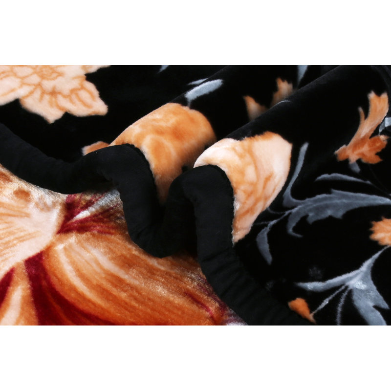 Jeté lourd en peluche, Très grand, Floral, Noir