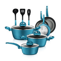 Prairie Signature 14-Piece Cast Aluminum Cookware Set, Teal