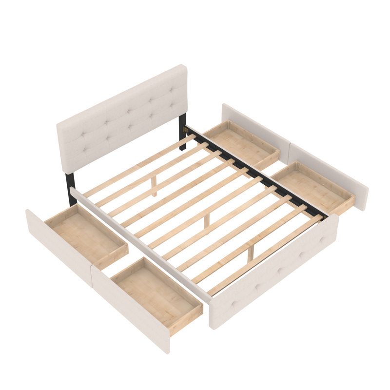 Lit plateforme avec rangement Monzelle, Beige