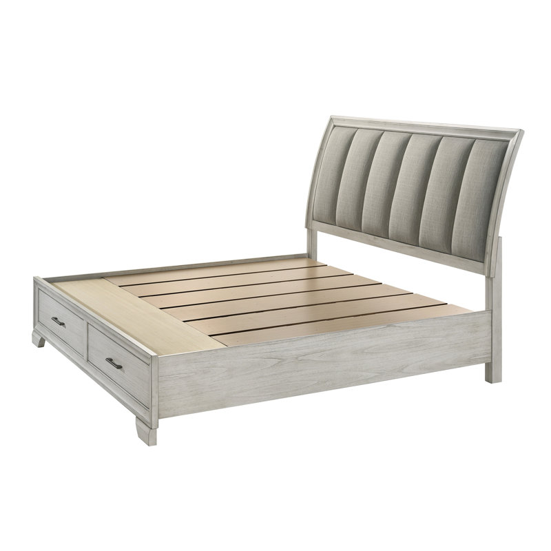 Lit plateforme avec rangement 1pc, Blanc antique, Très grand lit