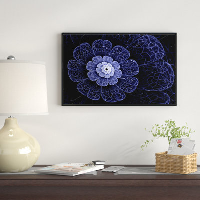 «Glittering Bright Blue Fractal Flower», reproduction d'impression sur toile tendue
